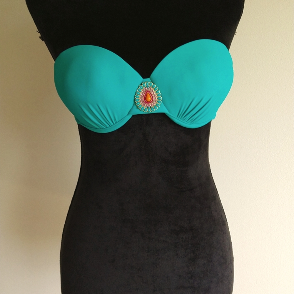 Xhilaration teal green swimsuit top padded with teal pink orange medallion…